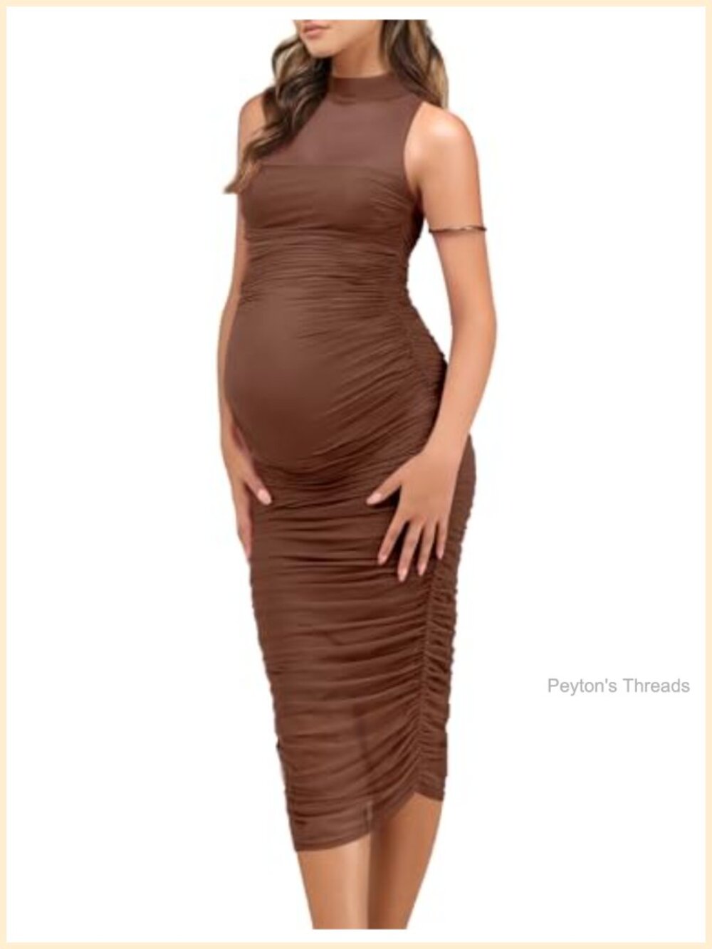 Maternity Bodycon Dress Mock Neck Ruched Backless Midi